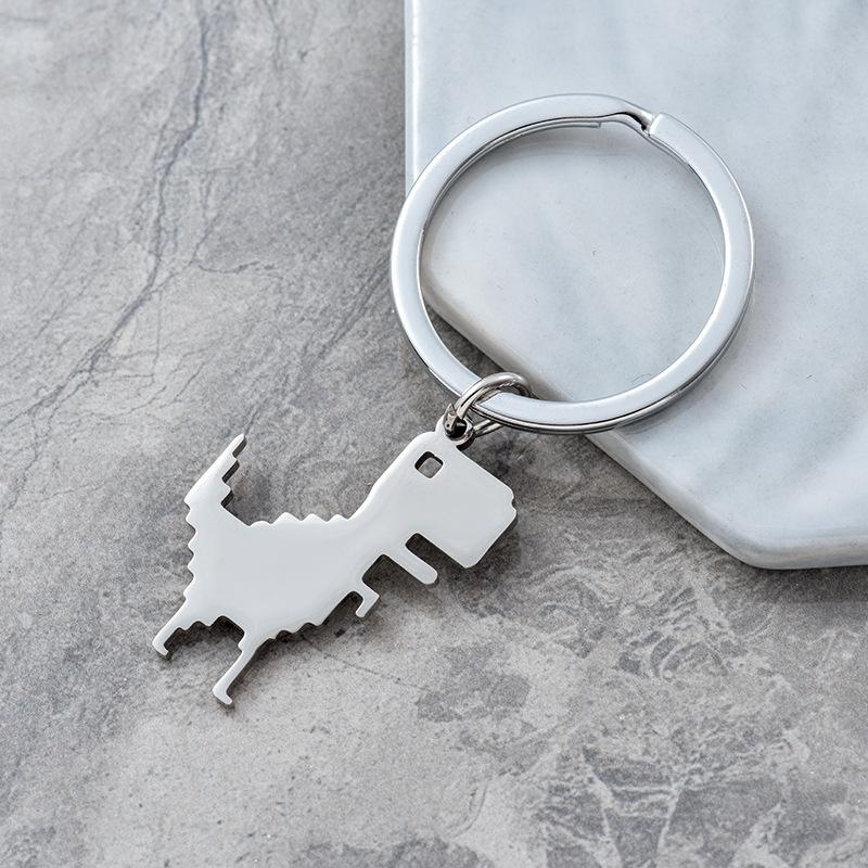 Building Block Dinosaur Stainless Steel Keychain Cute Cartoon Style Fashion Bag Pendant Practical Durable Daily Keyring