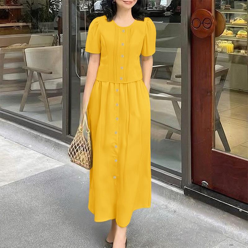 

ZANZEA Women Short Sleeve Blouse and Long Skirts Summer Two Piece Suit Sets S жовтий
