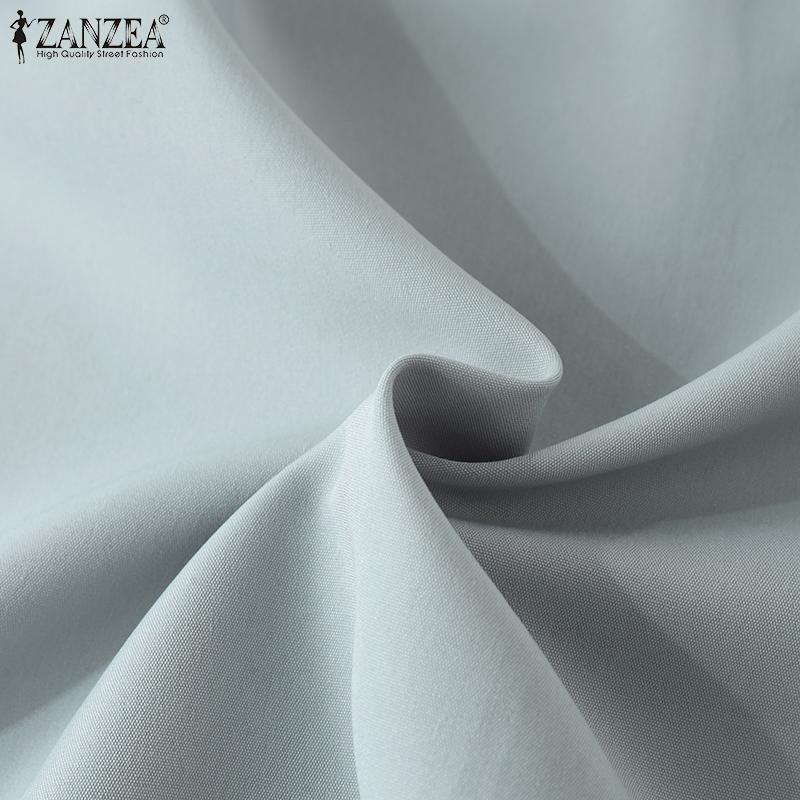 ZANZEA Women Fashion Round Neck Lantern Short Sleeve Tied Blouses