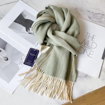Pure Wool Scarves Men's and Women's Winter High-end Fashion Green Warm and White Couple's Cashmere Scarf Shawl