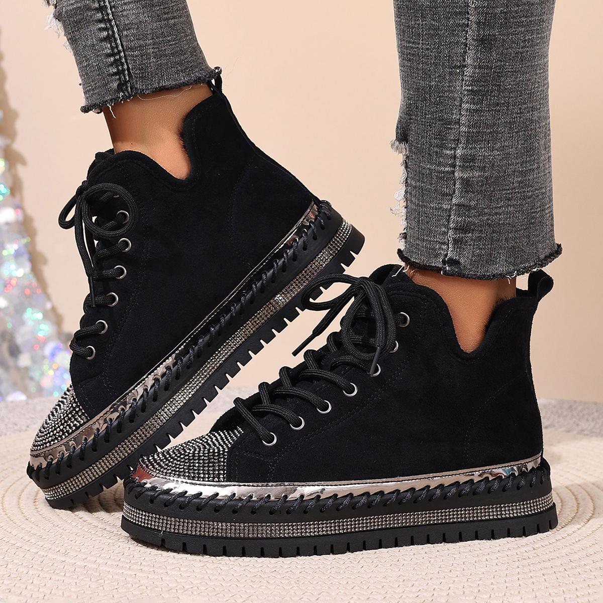 

Crystal Ankle Boots for Women s Flats Platform Sport Shoes Designer New Comfort Snow Boots Brand Warm Short Ladies Boots 36