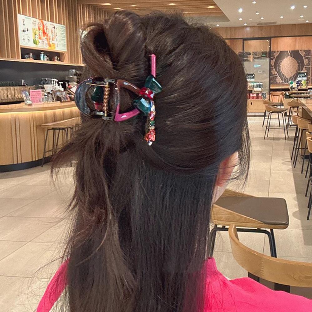 Color Block Bow Hair Claw for Women, Elegant Shark Clip, Back Head Half Up Hairpin, Fashion Hair Accessories