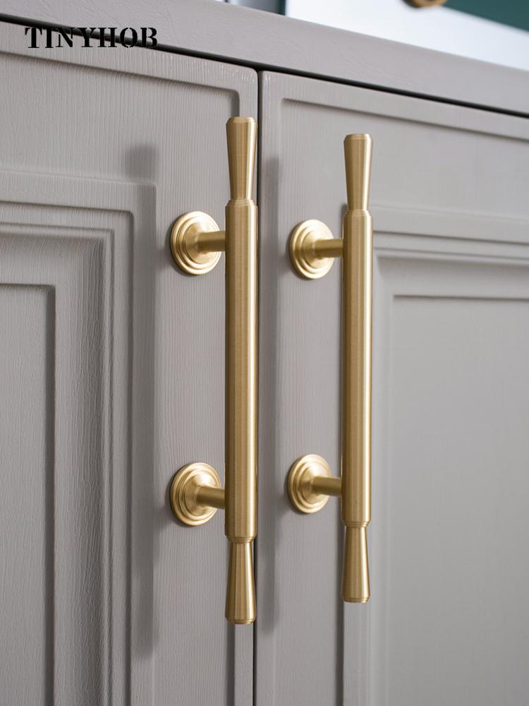 Tinyhob Solid Brass Handle Kitchen Cabinet Door Handles Drawer Pulls  T Bar Bedroom Knobs Wardrobe Decor Furniture Hardware