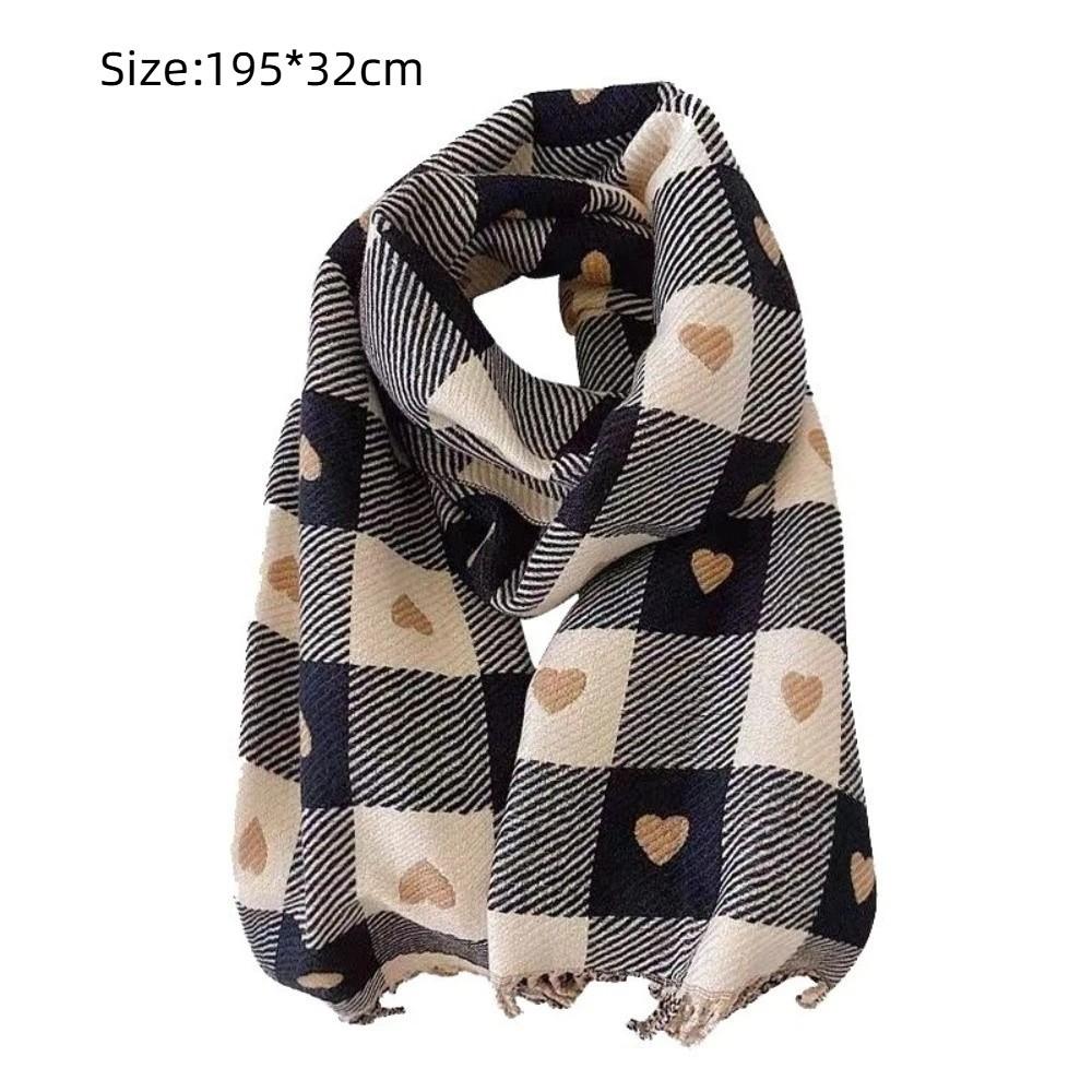 Love Heart Plaid Neck Warmer Coldproof Tassel Neckerchief New Imitation Cashmere Shawl  Women