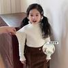 Kids Autumn Winter Thickened Fleece Lined Mock Neck Ruffle Trim Warm Knit Base Layer Sweater