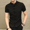 Men's Slim Fit Solid Color Frog Button Stand Collar Short Sleeve Shirt, Plus Size Casual 2025 Summer Collection