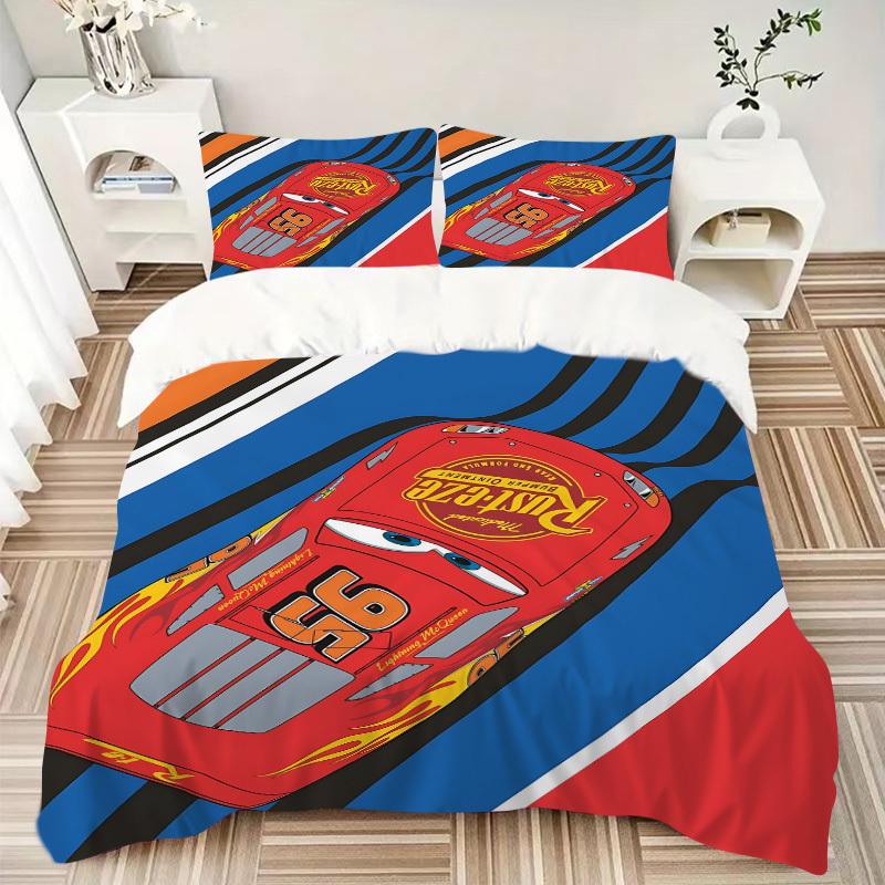 3-teiliges Set Lightning McQueen1 Stück Bettbezug+2 Stück Kissenbezug, ohne Füllung, bedruckte Bettwäsche, Ganzjahres-Schlafzimmer-Ausstattung093