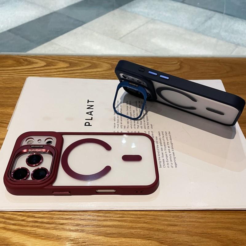 Transparent Case For iPhone 17 Air 16 15 14 Plus 13 12 11 Pro Max For Magsafe Wireless Charge Camera Stand Holder Lens Cover