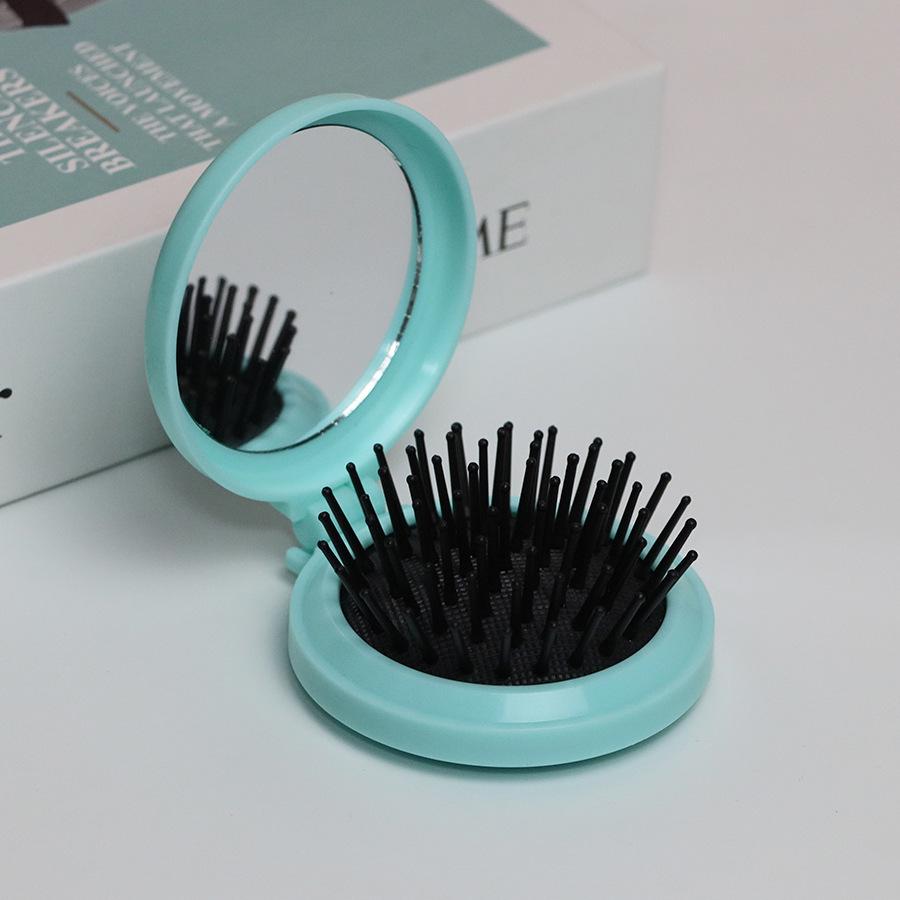 Compact Folding Comb with Mirror & Air Cushion Massage for Girls