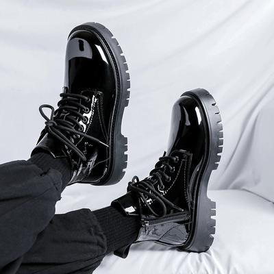 Men's Black Biker Boots 2024Hot Sale British Designer Luxury Shoes Men Casual Lace-up Boots Thick Sole High Top Shoes