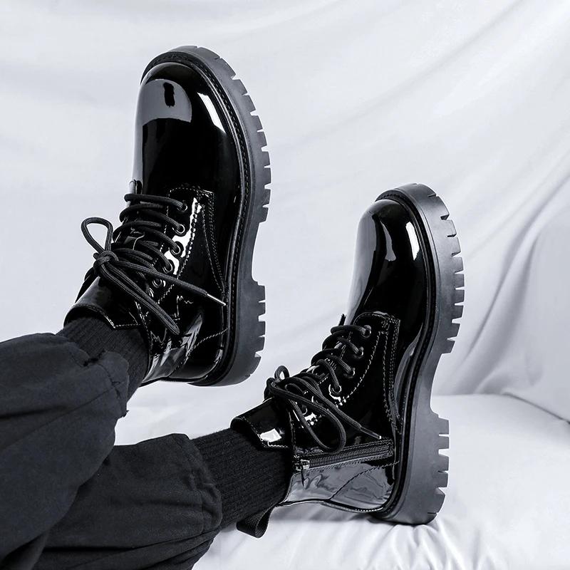 Fashion Men's Black Biker Boots 2024Hot Sale British  Designer Luxury Shoes Men Fashion Casual  Lace-up Boots Thick Sole High Top Shoes