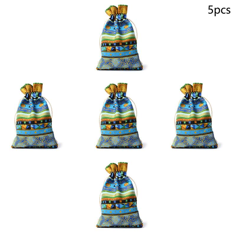 5Pcs Bohemian Cotton Jewelry Bag Ethnic Gift Stripe Tribal Tribe Drawstring Bags Xmas Jewelry Pouches Party Bag