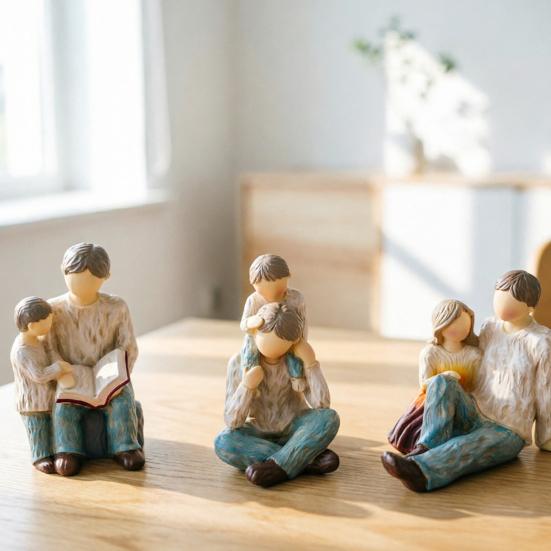 Resin Carving Family Figurine, Mother Father Son Daughter Statue, Hand-Painted Parents Kids Sculpture, Gift for Mother's Day Father's Day