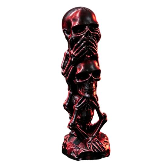 Small Desk Ornament for Men Triple Stacked Skulls Figurine, Spooky See Hear Speak No Evil Skeleton Head Skull Figurine Decor Statue, 3D Printed Gothic