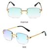 Rimless Cut Edge Rectangular Sunglasses High Quality Gradient Lens Shades  for Women & Men