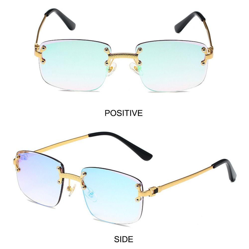 Rimless Cut Edge Rectangular Sunglasses High Quality Gradient Lens Shades  for Women & Men