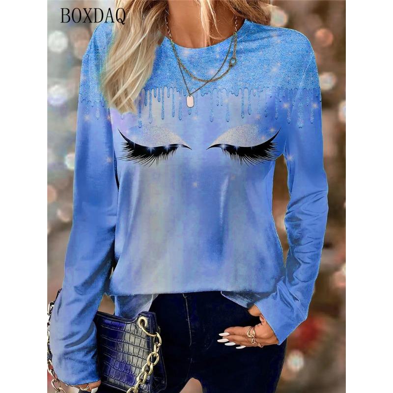 Women Eyelash Face Abstract Pattern Fashion T-Shirts Spring Autumn Long Sleeve 3d Print S