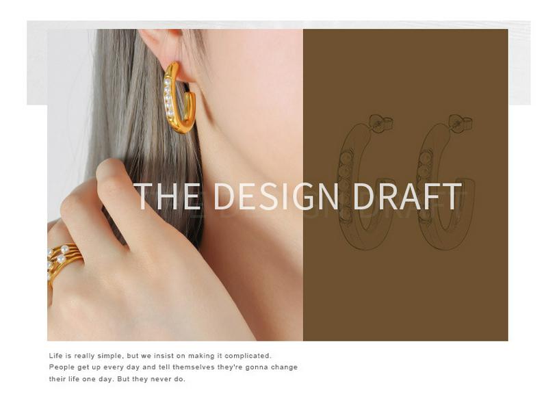 Elegant French U-Shaped Pearl Earrings: Non-Fading 18K Gold Titanium Steel Women's Jewelry