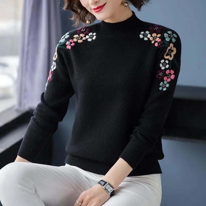 Turtleneck Pullover Høst/vinter Cashmere Genser Dame Pure Color Casual Langermet løs genser Bunn Dame