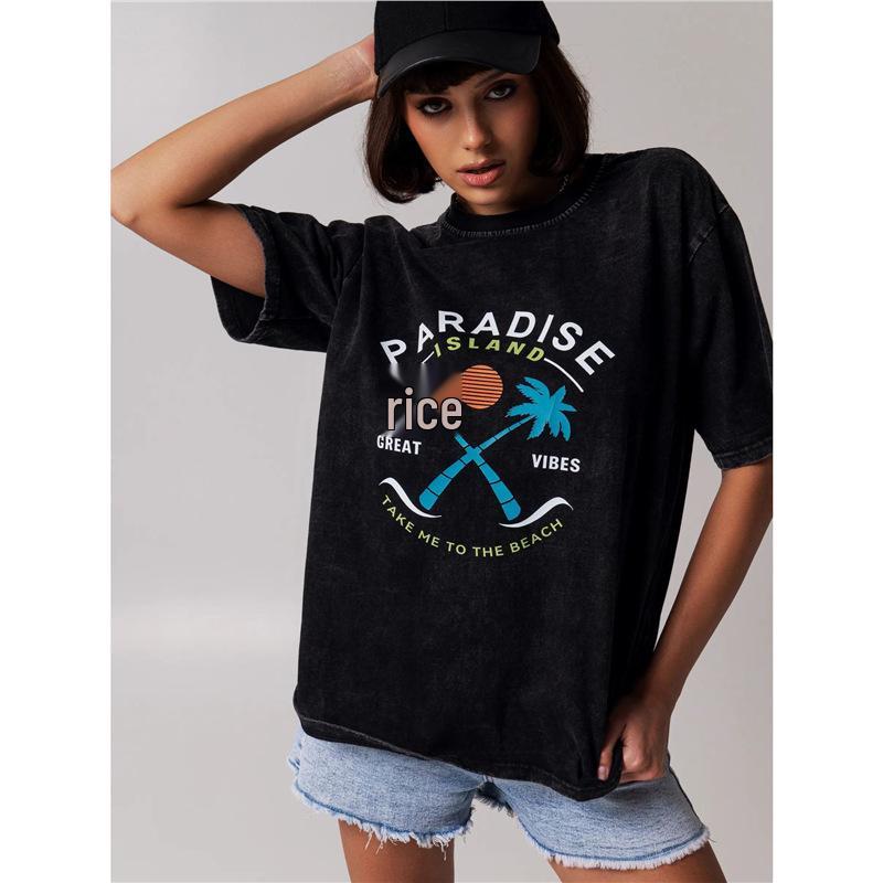 

Ретро Футболка Оверсайз Свободного Кроя с Коротким Рукавом XXXL промывают черный