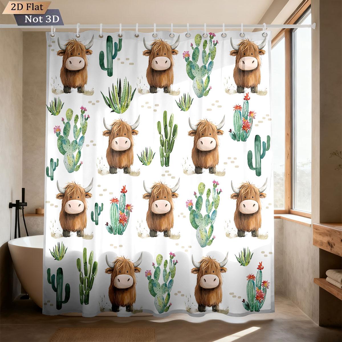 

1Pc Cartoon Highland Cow Print Waterproof Shower Curtain Partition Privacy Hanging Curtain With Multiple Sizes And 12 Hooks W60H190(CM)-1 Pcs