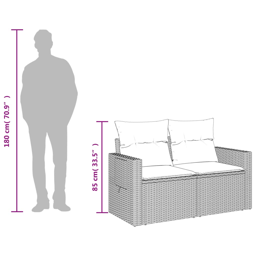 Garden Sofa with Cushions 2 Seater Brown Poly Rattan