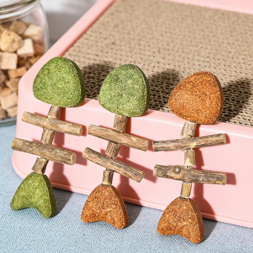 Cat Chew Toy 3-Pieces Fishbone Design Stick Interactive Kitten Teething Toys for Indoor Cats for Dogs Pet Kitten Christmas