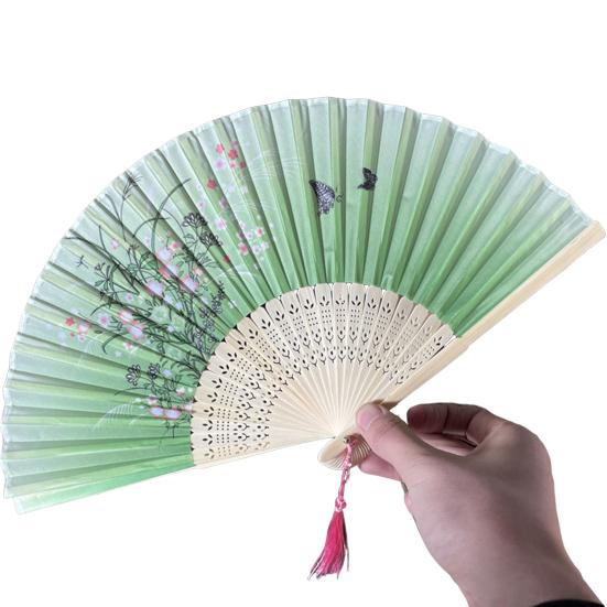 Bamboo Folding Fan Dance Lightweight Hand Fan with Hollow Carving Bamboo Tassel Cooling Wedding Favor