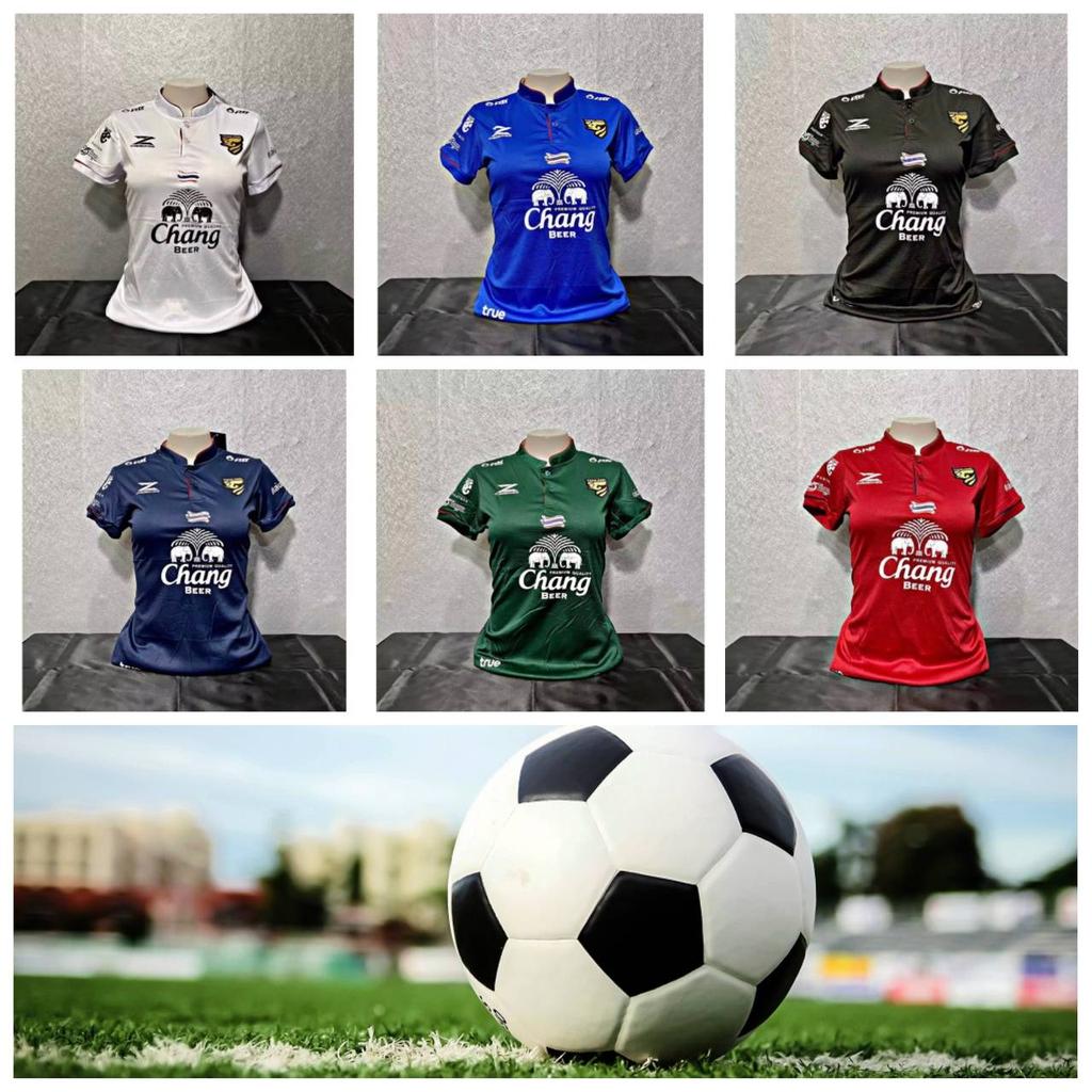 THAILAND National Women Football Soccer Training JERSEY CHEER Fan Quick Dry Shirt Mandarin Collar Short Sleeve Uniform Elephant Logo Sport