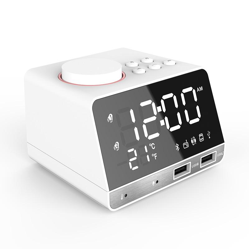 Home Decor Table Clock Alarm Clock Speaker With 2 USB Ports Bluetooth 4.2 Radio LED Digital Alarm Clock