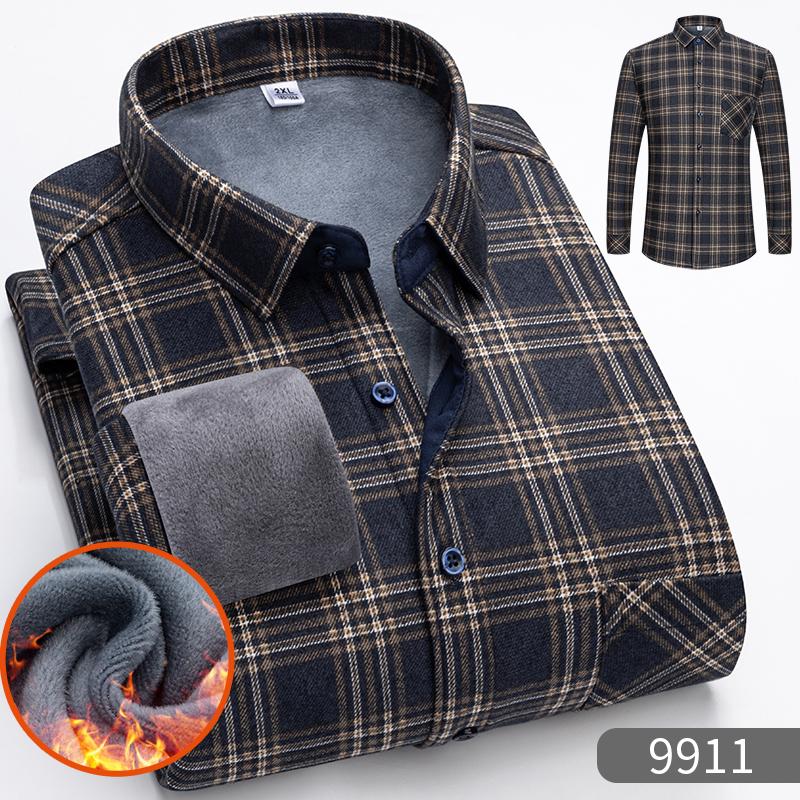 2026 Autumn/Winter New Men's Fashion Long Sleeve Plaid Shirt Fleece and Thick Warm Men's Casual High Quality Large Size Shirt