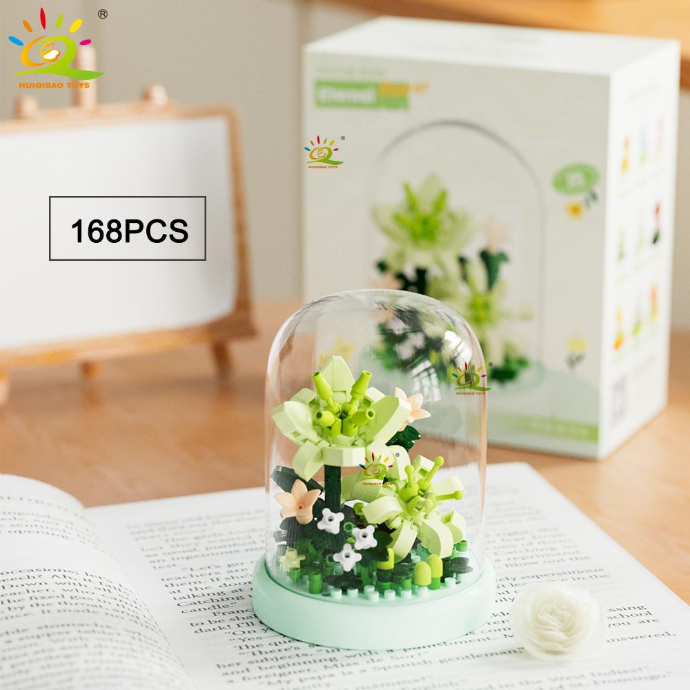 Non-Toxic Moc Flower Display Box Micro Building Block Rose Succulent Mini 3D Diamond Model Brick Toy For Children Desk Decoration
