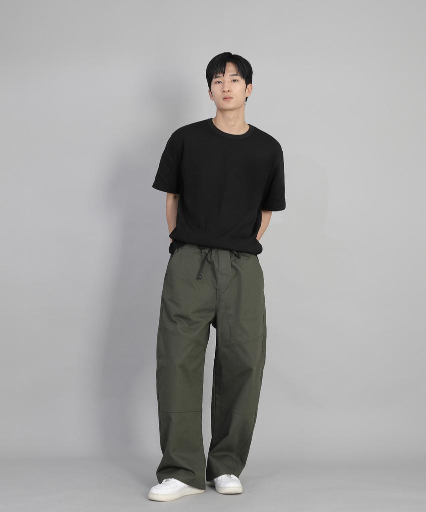 Seinteukeulu Front-Cutting Detail Ex Wide Pants Cde-371 Khaki