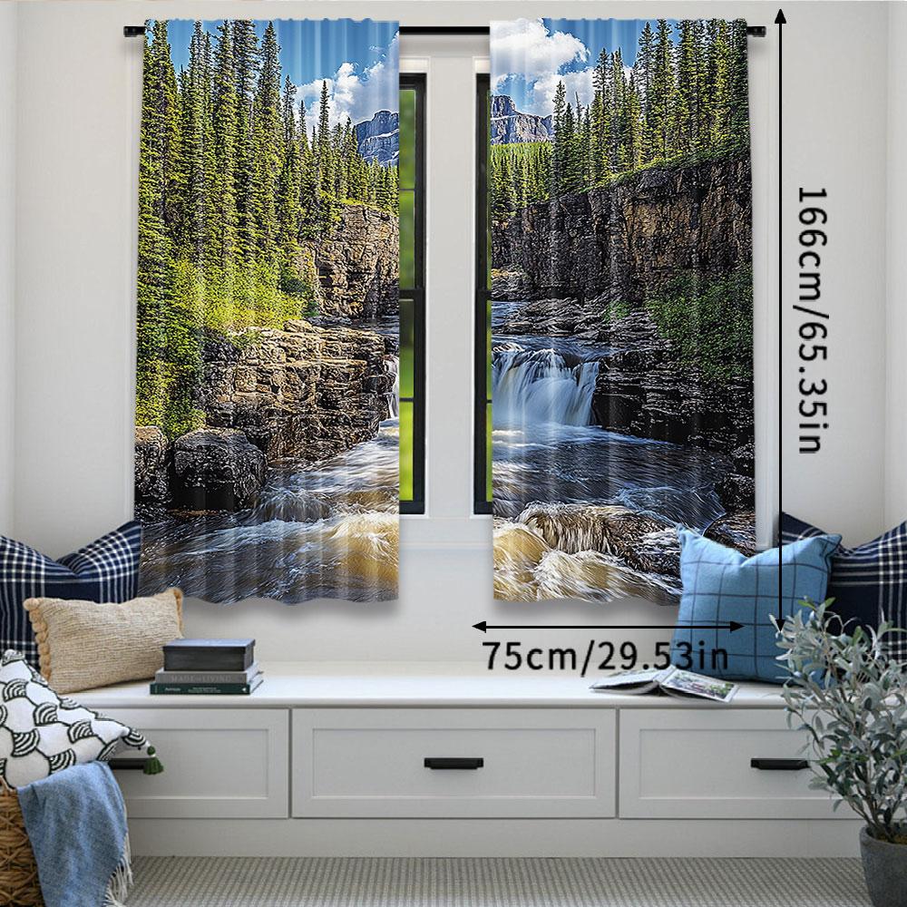 Set Of 2 Landscape Curtain River Float Between Rocks Forest Northern Recreation Camping Rafting Woods Bedroom Living Room Polyester Perfect For