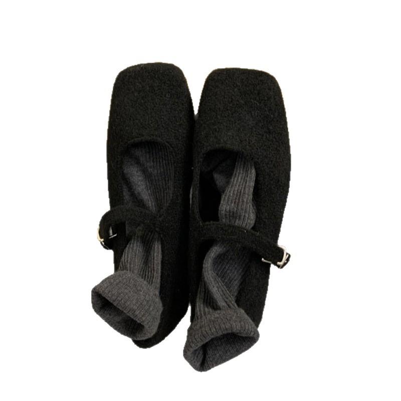 Inner heightening retro Mary Jane fluffy shoes women's shoes 2025 autumn and winter new outer wear Doudou shoes velvet single shoes