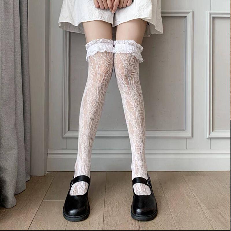 Ballet-Style Bow Over-The-Knee Socks Lace Socks Jk Style Openwork Socks