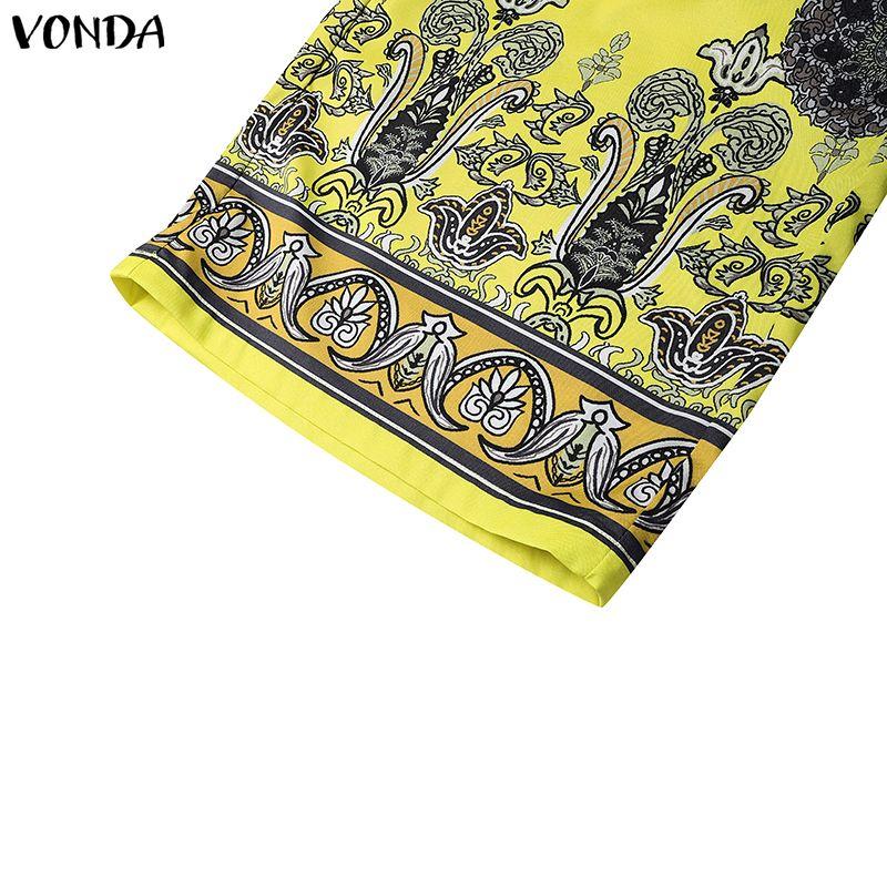 VONDA 2PCS Women Ethnic Long Sleeve Print Blouse and Pants Casual Two Piece Suit Sets
