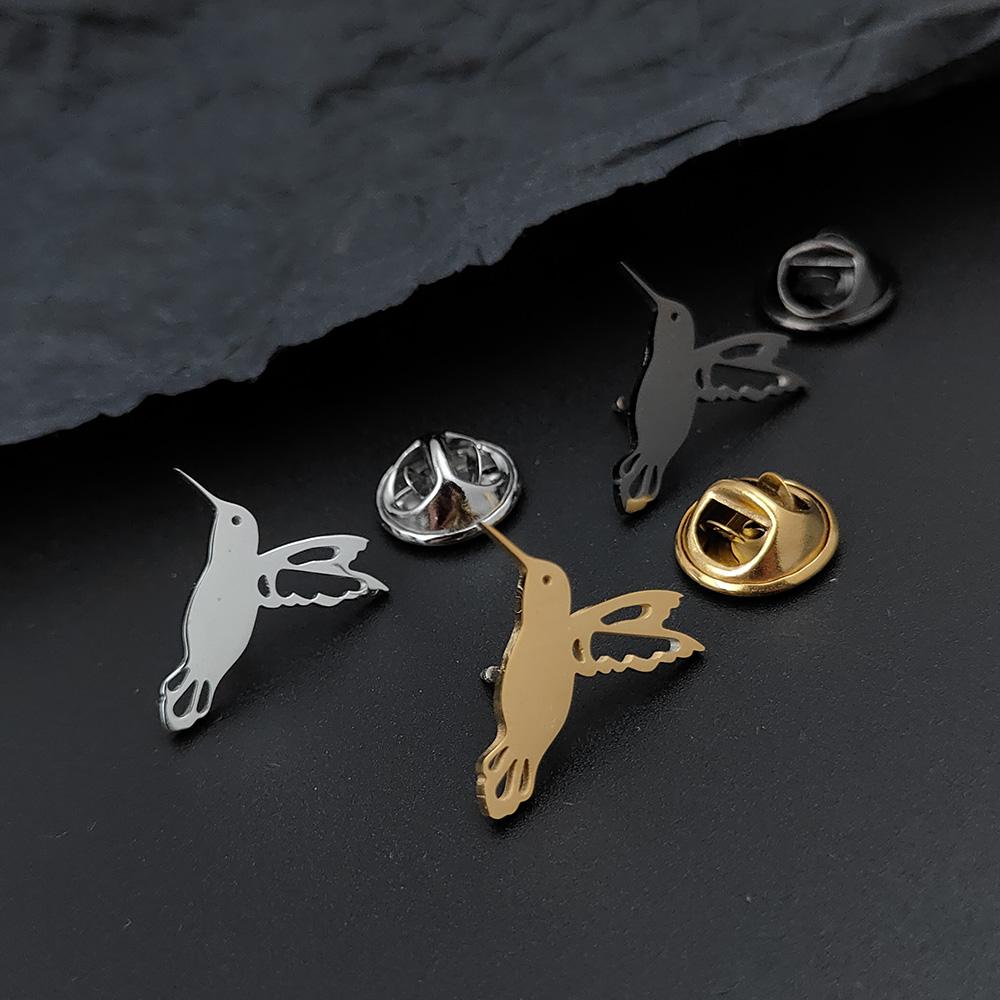 Stainless Steel Hummingbird Brooch Men Cute Animal Design Jewelry Wedding Men's Shirt Suit Badge Lapel Pins Accessory
