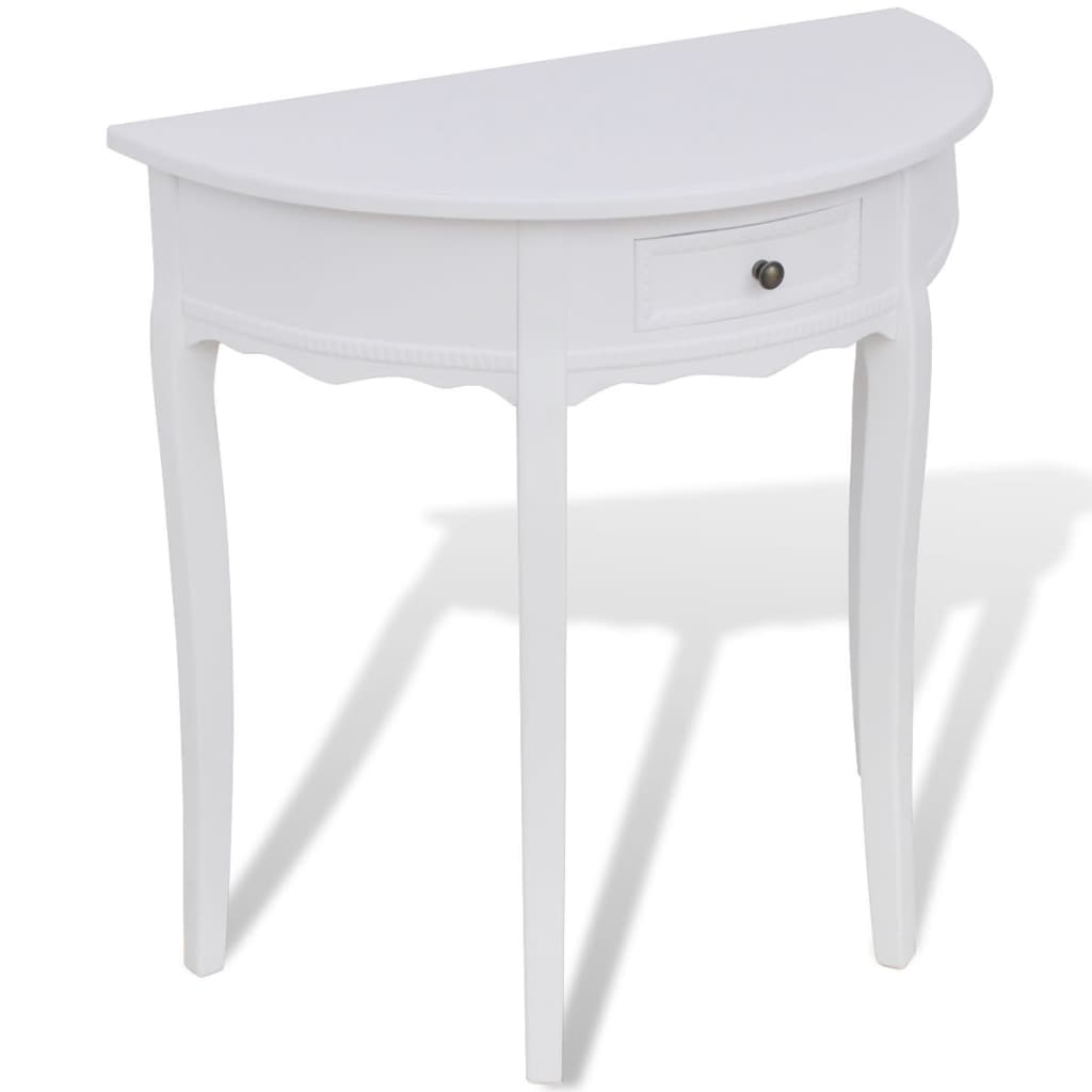 Vidaxl Semi-Circular Console Table With Drawer, White