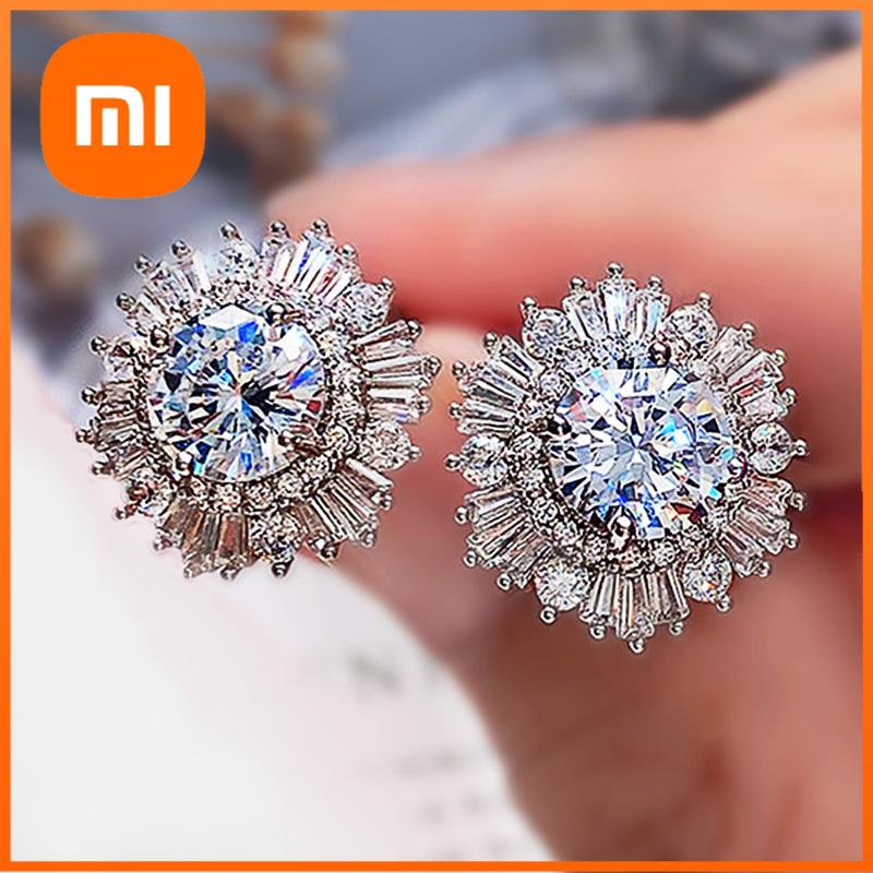 Xiaomi Huitan Eternity Cubic Zirconia Flower Stud Earrings for Women High Quality Wedding Accessories Classic Versatile Female Jewelry