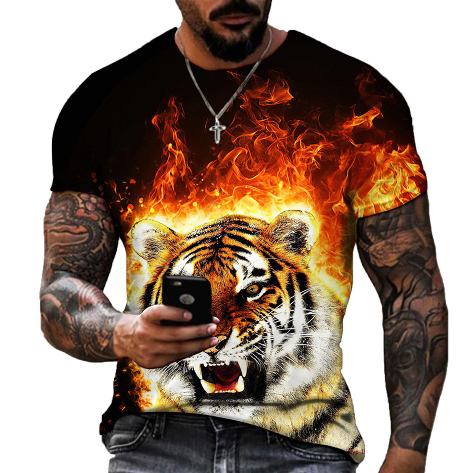 

Летний топ с коротким рукавом и тигром, мужской наряд с круглым воротником, футболки с 3d принтом животных, мужская повседневная спортивная одежда с животными, мужская футболка 6XL