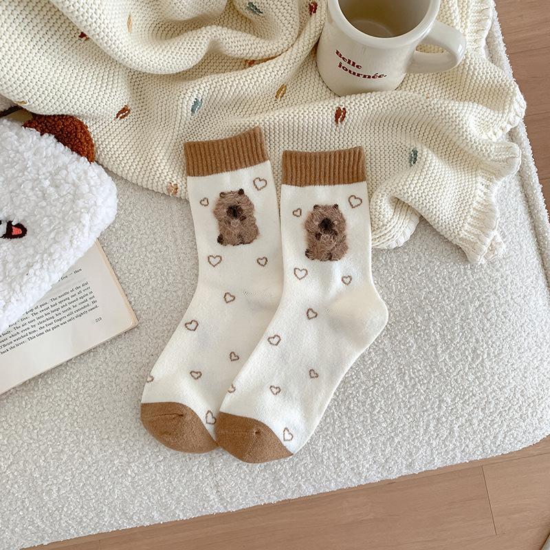 

Female Autumn and Winter Thickened Plush Warm Wool Circle Cartoon Cute Tube Cotton Socks 1 pair