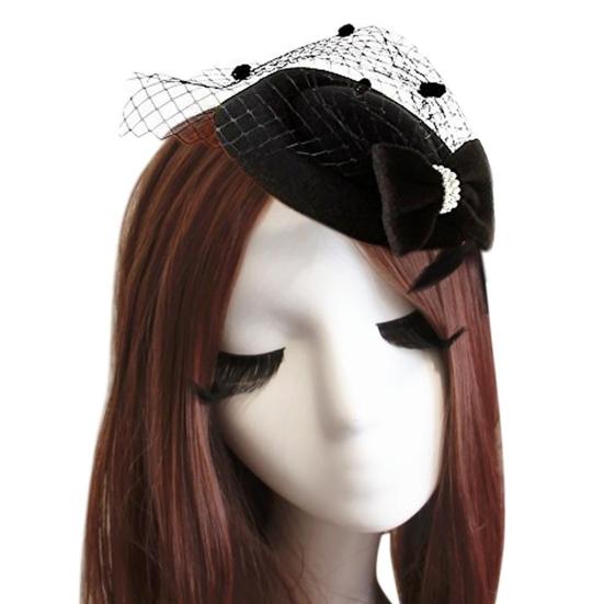 Vintage Solid Color Mesh Faux Pearl Women Fascinator Hair Clip Party Derby Hat