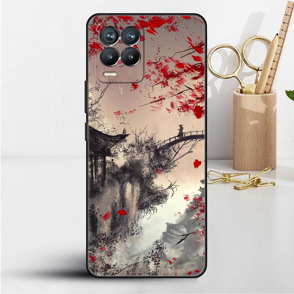 Krajinomalba Tušová malba Japonsko Samurajské umění Měkké TPU pouzdro pro Realme 8 C21 9 Pro 8i 9i GT Neo 3 2 C3 7 6 C21Y C15 C11 Kryt na telefon