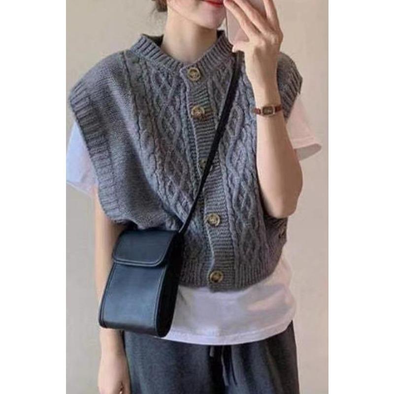 Autumn Winter O Neck Women Twist Sleeveless Cardigan Sweater Vest Korean Style Knitted Casual Short Tank Tops Fashion Elegant Clothing