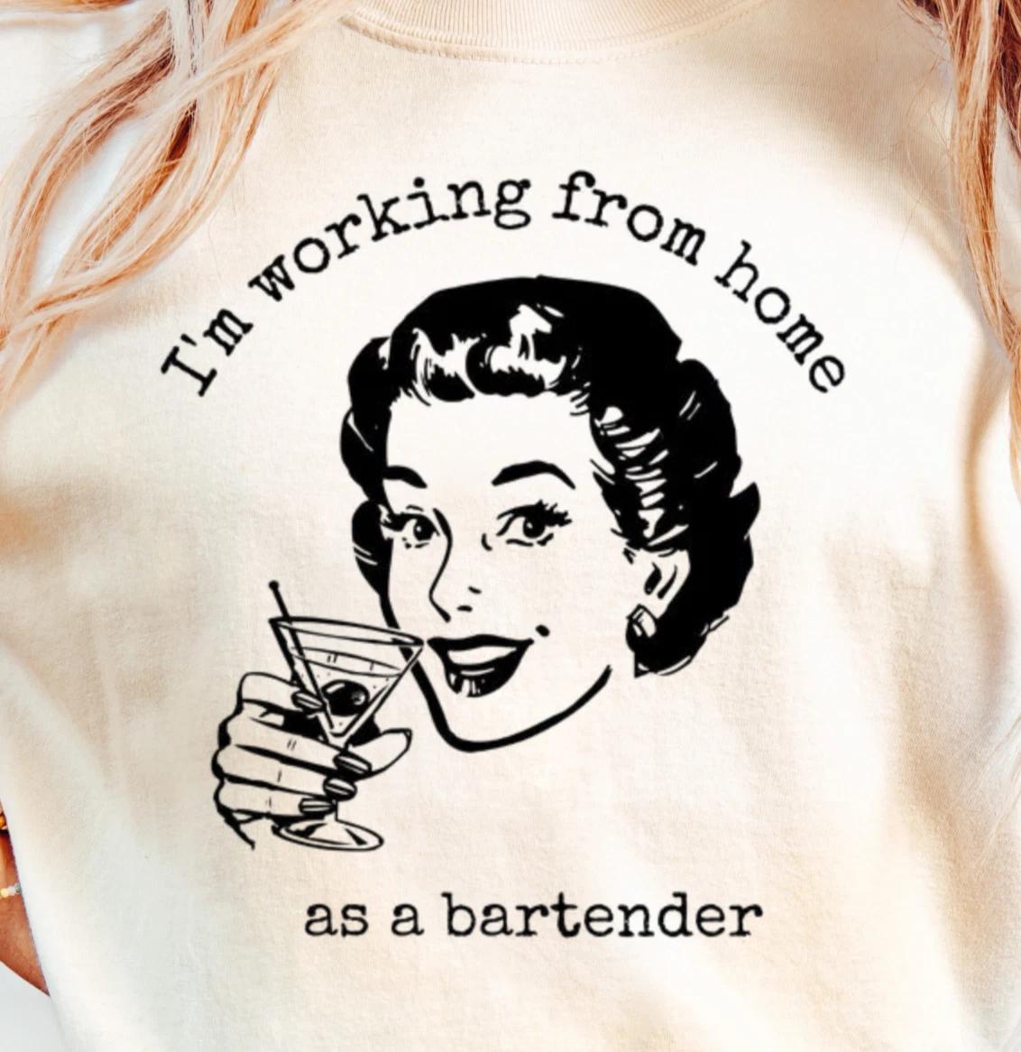 Working From Home as a Bartender T-shirt | Retro Bartender Tee, Lazy Day Shirt XL