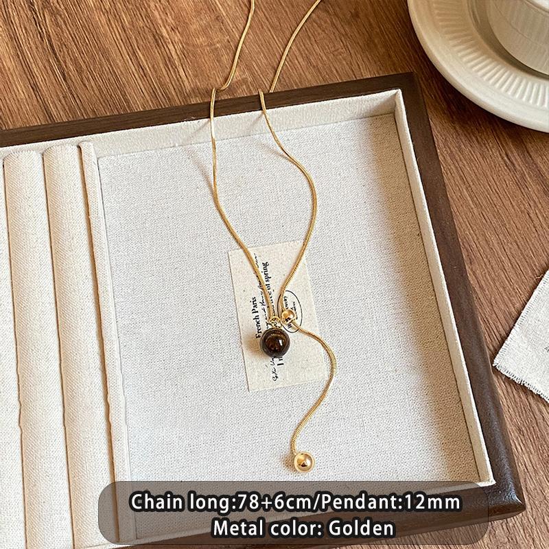 

Geometric Retro Tiger Eye Stone Pendant Zipper Pull Long Necklace For Women s Autumn/Winter Sweater Chain Trendy Neck Jewelry