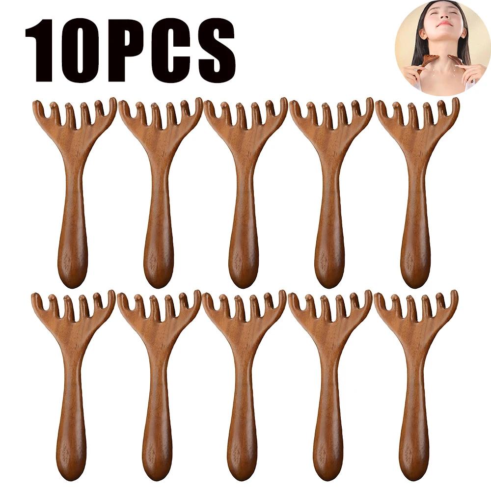 Pure Natural Six-Claw Head Massage Meridian Comb Health Care Wood Handle Tool for Lymphatic Scraping and Unblocking Artifact