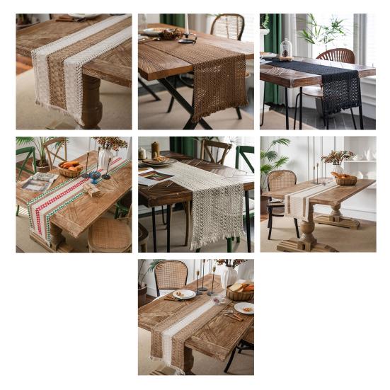 Cotton Linen Table Runner Tassel Table Flag Reusable Holiday Table Decor for Restaurant Dining