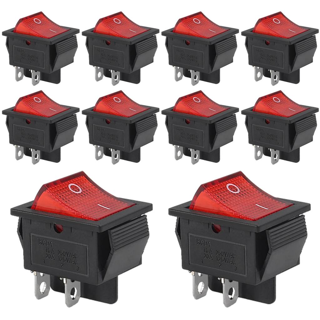 10pcs 15/30A 250V KCD2 KCD4 Rocker Switch DPST 4 Pin Red Lighted 120V Rocker Toggle Switch ON Off Heavy Duty
